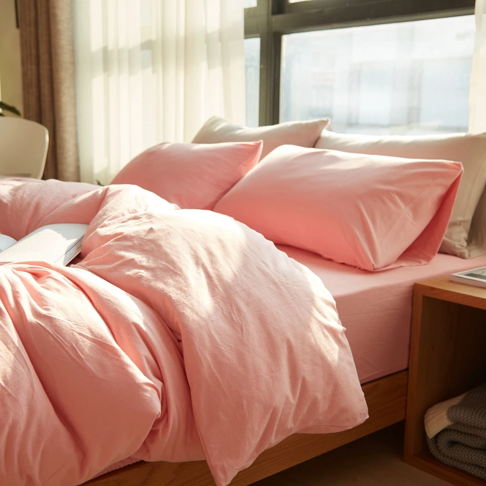 Pink 100 knitted cotton duvet cover set adults summer/spring bedding