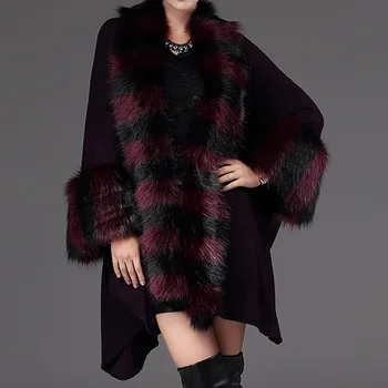 

Women Poncho Cape Coat Autumn Winter Casual Loose Knitted Vests Fashion New Ladies Fur Wool Cape Collar Outwear