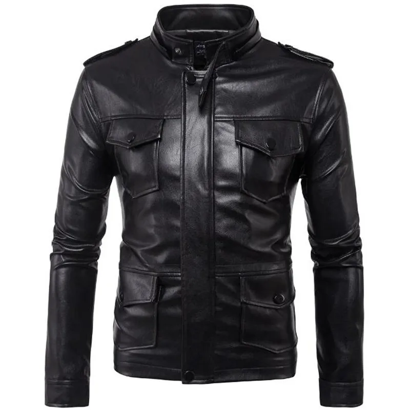 Leather Jacket Men Vintage Mens Faux Leather Jacket Coat Male veste ...