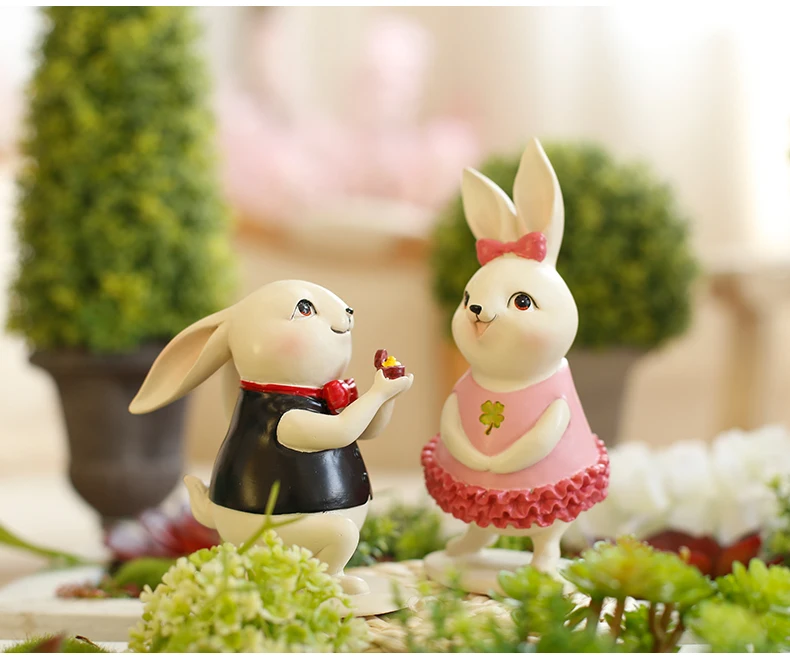 Милая пара кроликов смолы статуэтки home decor ремесла животных орнамент цвет Банни номер украшения аксессуары для свадебных украшений