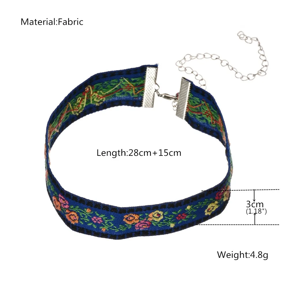 Multicolore-Flower-Floral-Design-Vintage-Blue-Embroidery-Choker-Necklace-Choker-Boho-Jewelry-Lace-Ethnic-Necklace-Adjustable
