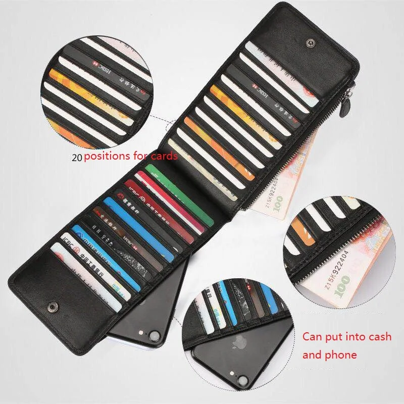 

RFID Blocking Genuine Leather Multi Card Case Wallet with Zipper Pocket for Women and Men