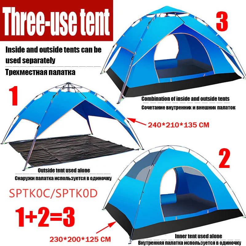 

High Quality 3-4 People Fully Automatic Tent Camping Beach Spring Speed Open Outdoor Tent Double Layer Rainproof Windproof