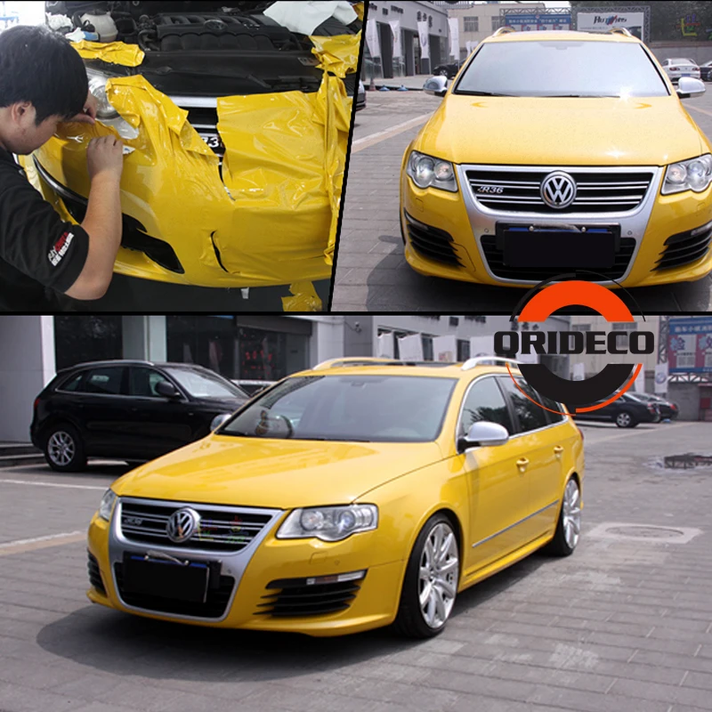 dark yellow highly glossy vinyl car wrapping