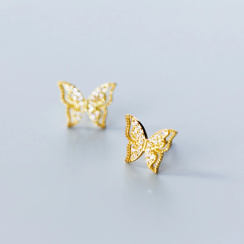 

MloveAcc Gold Color Insect Butterfly Stud Earrings Women 925 Sterling Silver Earring Korean Earings Women Jewelry