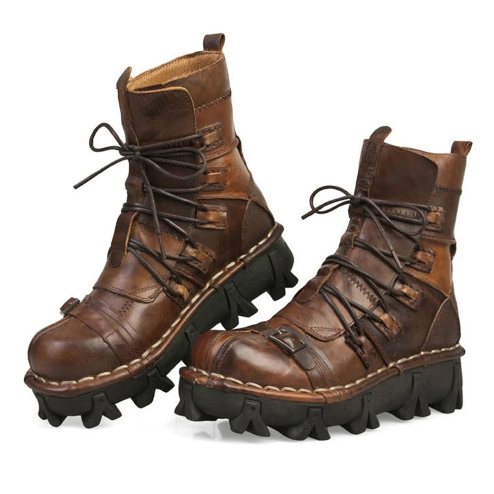 

New Motorcycle Boots Men Retro Genuine Cow Leather Vintage Skull Punk Casual Martin Boots Moto Motorbike Biker Protective Gear