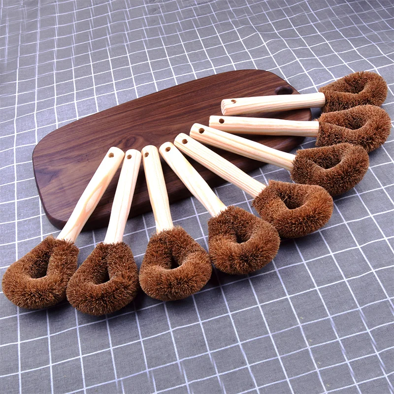 

Natural brown coconut non-stick oil long handle flat kitchen bathroom dining room dishwashing oil cleaning brush hanging brush