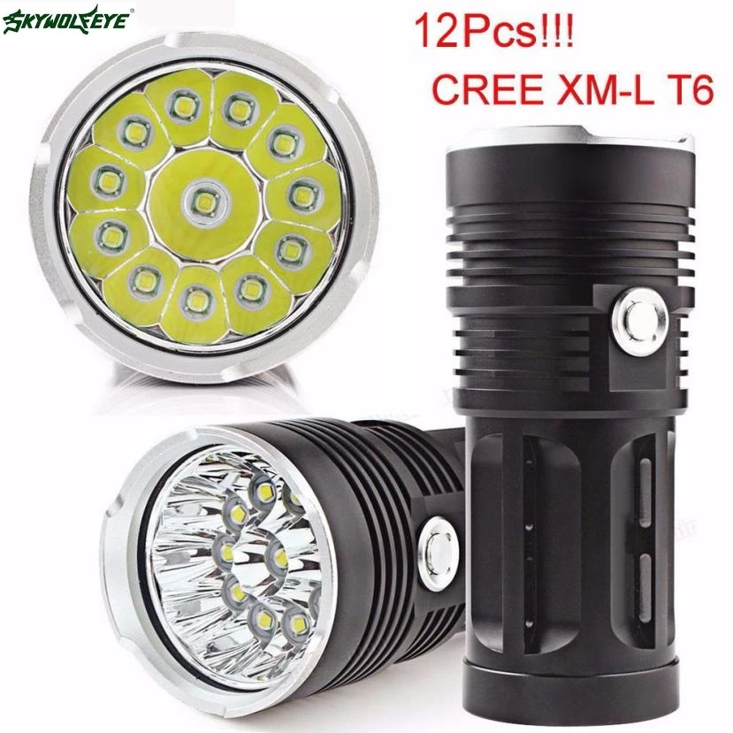 DC 1 Горячий Продавать Груза падения 30000LM 12x CREE XM-L T6 LED Фонарик Факел 4x18650 Охота Свет Лампы