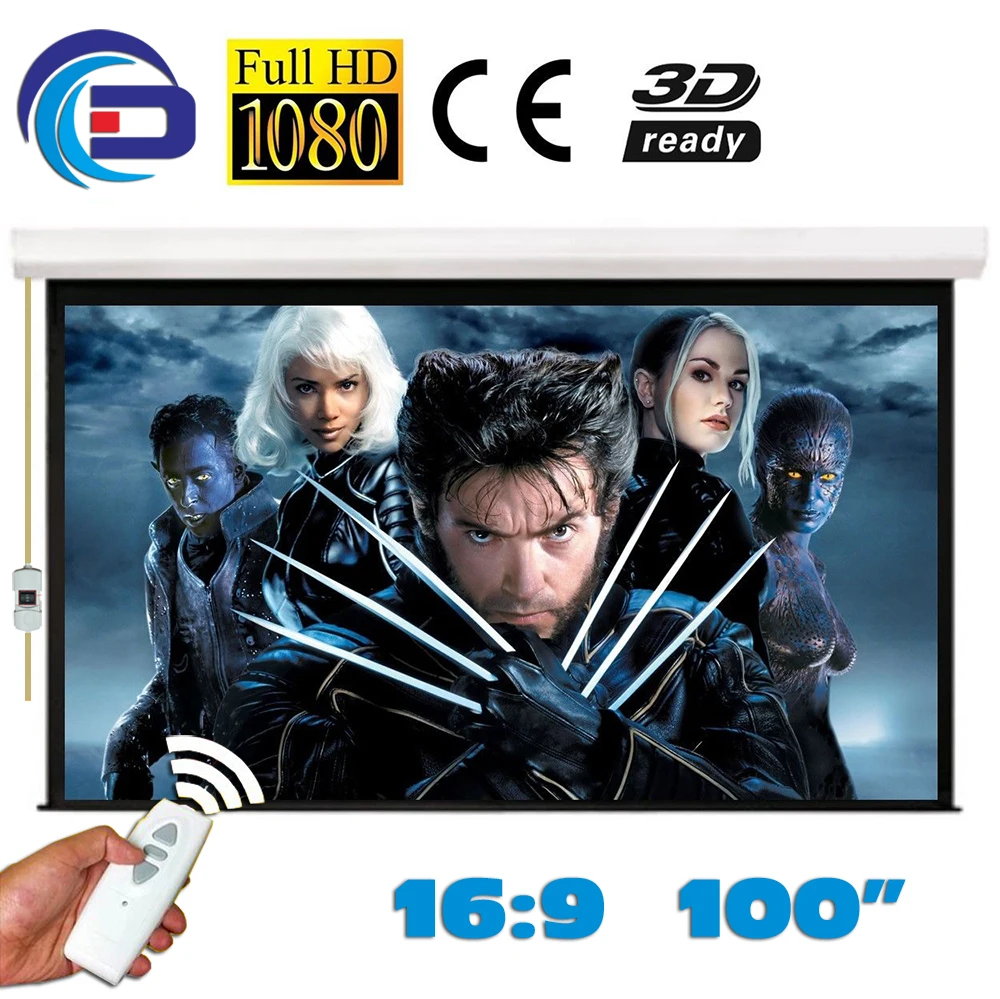 

HD Electric Projector Screen 100 inch 16:9 Motorized Projection Screen pantalla proyeccion Matt White for LED LCD HD Movie