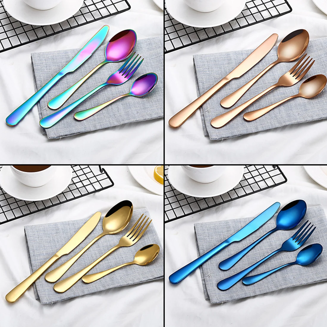 

Western Style Gold Dinnerware Set Stainless Steel Cutlery Set 4 Pieces Black Knife Fork Set Tableware Gold Silver Cutleries