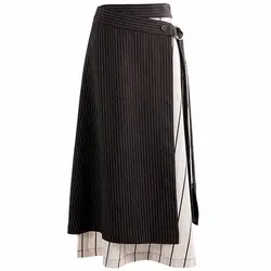 Модные Фальшивые женские юбки из 2 предметов шифоновые Лоскутные Полосатые трапециевидные Асимметричные Длинные женские юбки наивысшего