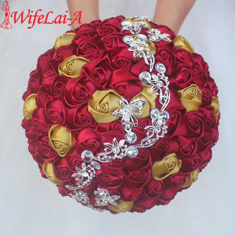 WifeLai-Свадебный букет из бордового золота с розой, брошь со стразами и бабочкой, свадебные цветы W2216