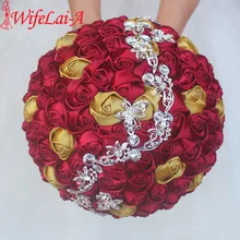 WifeLai-Свадебный букет из бордового золота с розой, брошь со стразами и бабочкой, свадебные цветы W2216