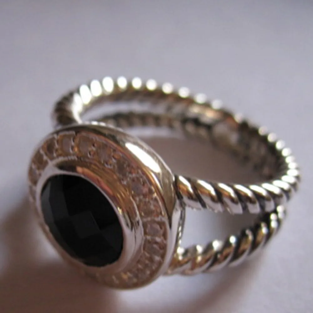 925 серебряные ювелирные изделия 8 мм Бирюзовый Кольцо с драгоценным камнем кольцо ювелирный бренд женское кольцо аметист Черный Оникс Голубой топаз кольцо с топазом