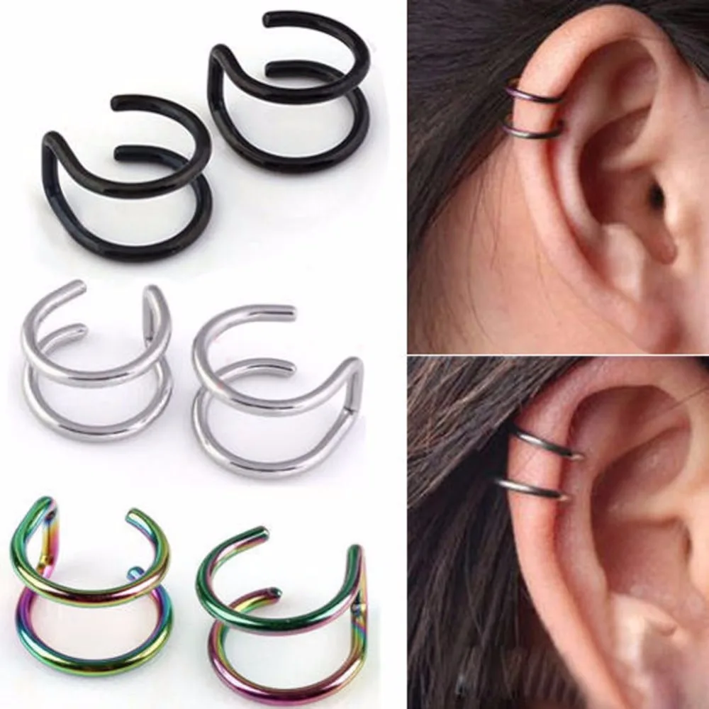 

Fashion Gothic Gold Silver Tone Mixed Stainless Steel Women Ear Climber Clip On Earrings Without Piercing Cuff Jewelry
