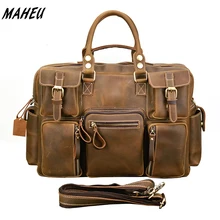 Винтажный Мужской кожаный портфель Crazy Horse, большой ноутбук из натуральной кожи, деловая сумка, рабочая сумка с короткими ручками для путешествий, сумка-мессенджер из воловьей кожи