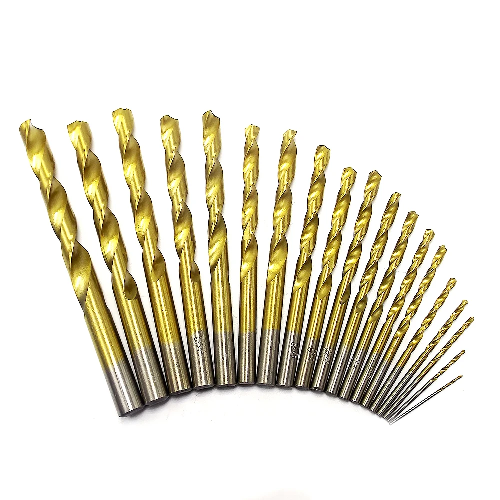 HSS titanium twist drill / drill straight shank 19pcs drill bit  1.0mm-10.0mm round handle Metal Woodworking Cutter Set