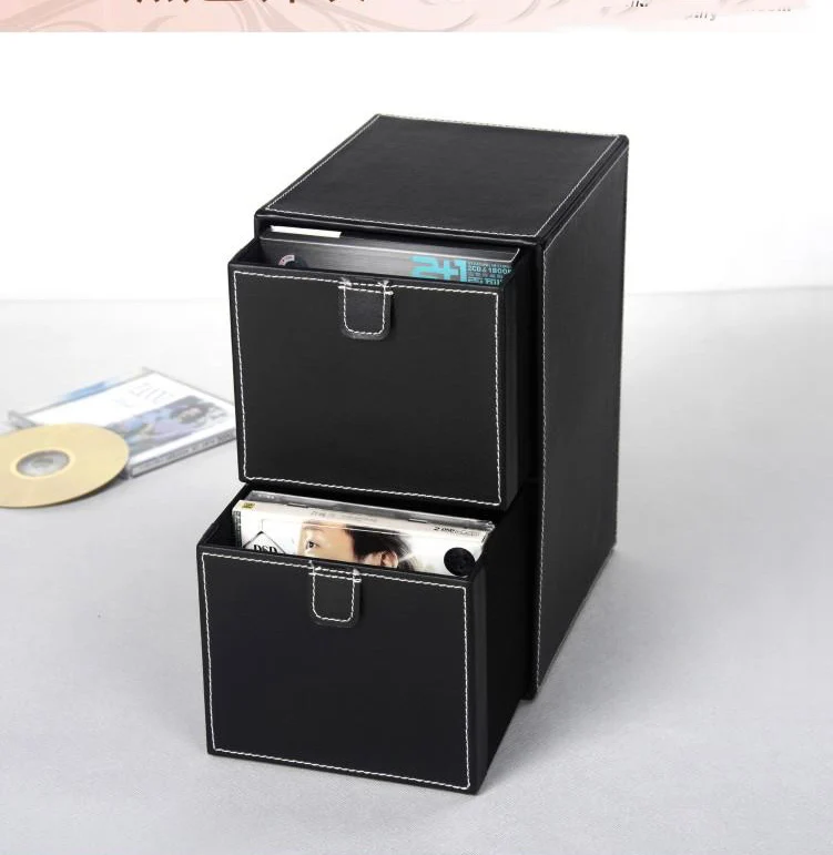 Goede Thuis 2 layer 2 drawer lederen bureau CD DVD diversen container opbergdoos geval organisator houder zwart 227A