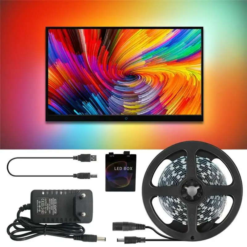 Светильник CLAITE Ambi DC5V 2 м/3 м/4 м/5 м WS2812B 5050 RGB IP20 DIY гибкий USB приложение светодиодный светильник для настольного ПК Декор экрана