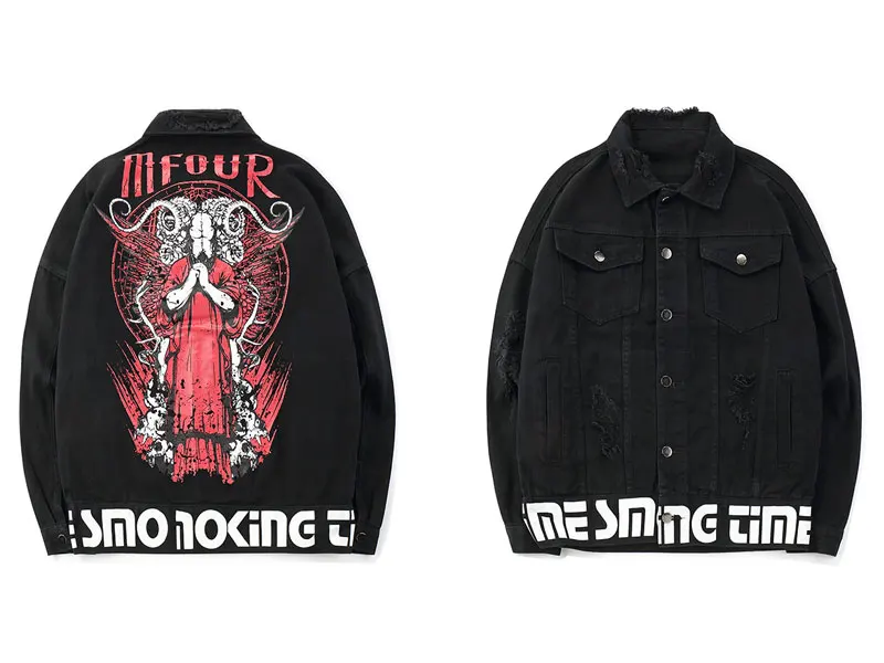 Satan Goat Head Occult Symbol Printed Denim Jackets 1