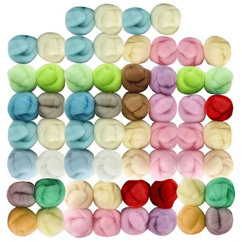 

60Colors Colorful Soft Fluffy Roving Wool Felt Fibre Pompoms Ball DIY Wool Felting Weaving Needlework Craft Tools Toy