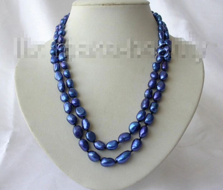 

Free shipping >>>>>>stunning 19" 2rows 11mm baroque blue freshwater cultured pearl necklace h758