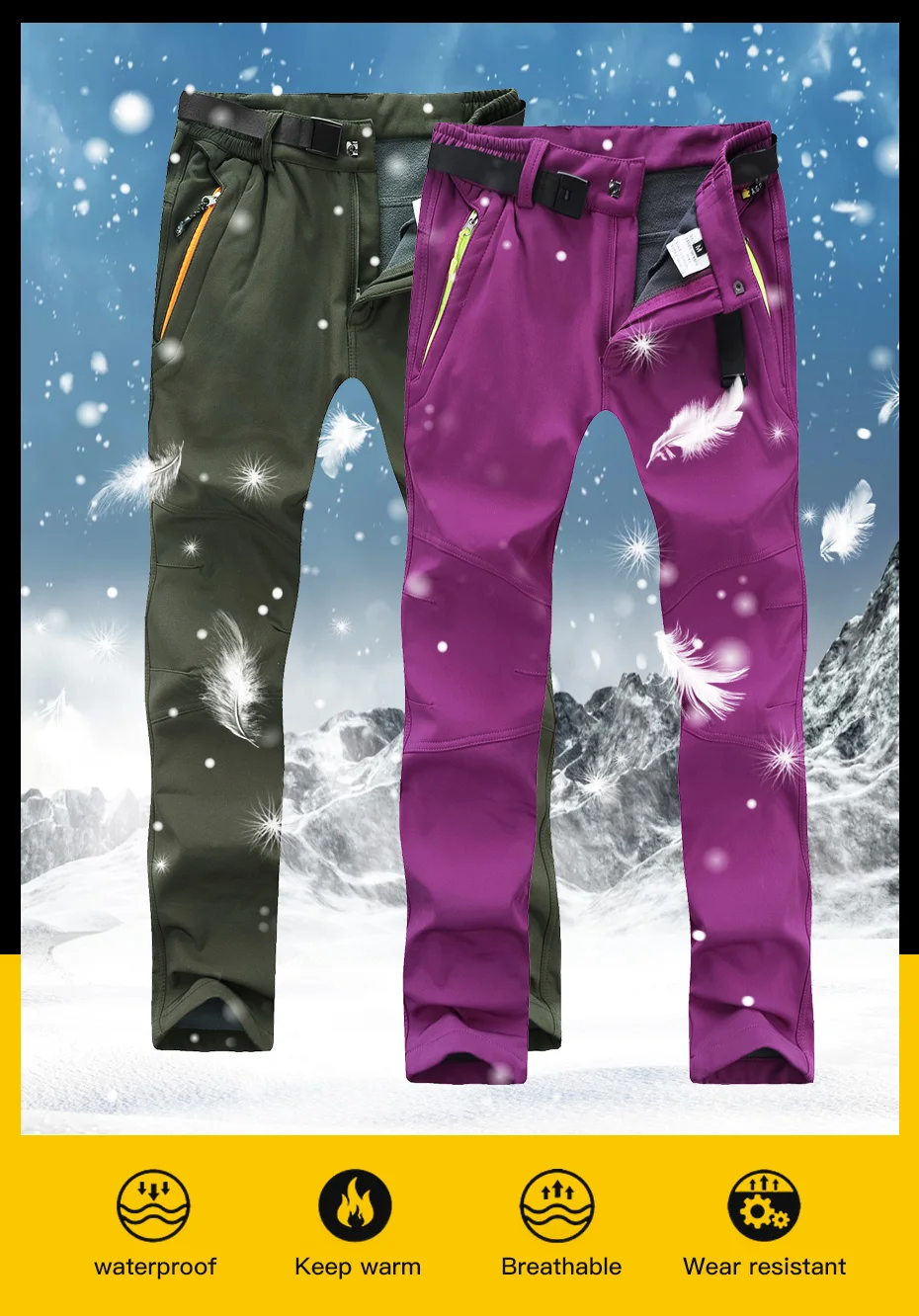 Hiking Pants Winter Woman Waterproof Hunting Trousers Softshell Fleece Warm Women's Pants Lightweight Women's Sports Pants (1)