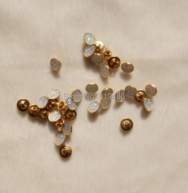 

Free shipping 40pcs buttons 12mm 1 hole AB shine white on face spuns copper(golden) bottom