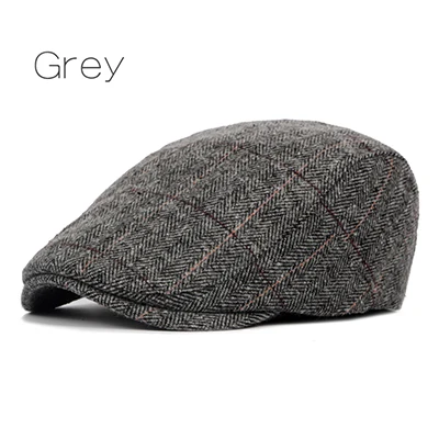 New Autumn Winter Beret Caps Unisex Mens Hats Cotton Striped Beret Hat British Retro Men Women Woolen Flat Cap Boina Hat - Цвет: Grey