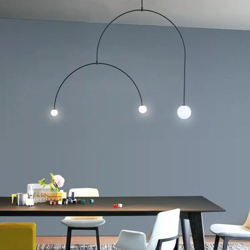 

Nordic Led Glass Ball Pendant Lights Iron Line Lustre Pendente Lamp Living Room Restaurant Exhibition Luminaria Hanging Lamp