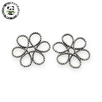 

20pcs Antique Silver Color 26x24x3mm Brass Flower Wire Beads, Nickel Free, Hole: 6x7mm