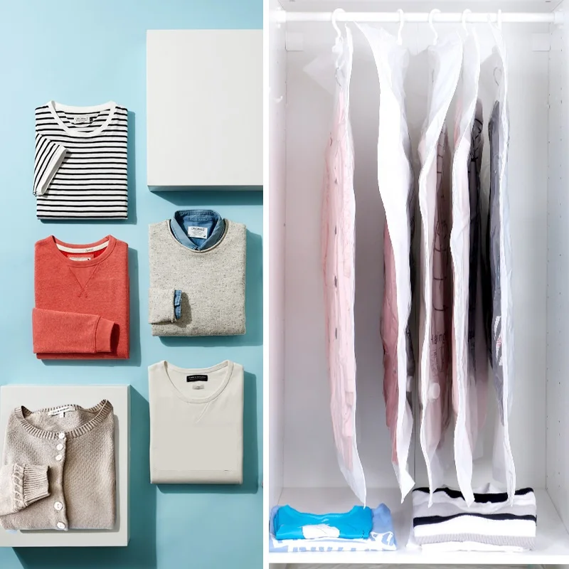 Can Hang Vacuum Bag Clothes Foldable Transparent Border Compression Organizer Pouch Sealed Storage Bags Save Space organizer