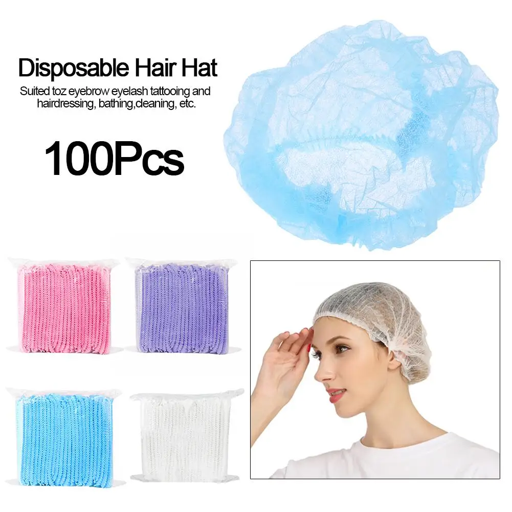 

100PCS Disposable Hair Shower Cap Non-woven Dust-proof Sterile Hat For Tattooing Hairdressing Bathing Cleaning Supplies Hair Net