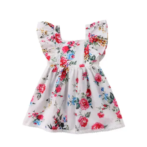Детское платье для новорожденных девочек цветочные оборками праздничное платье принцессы платья без рукавов