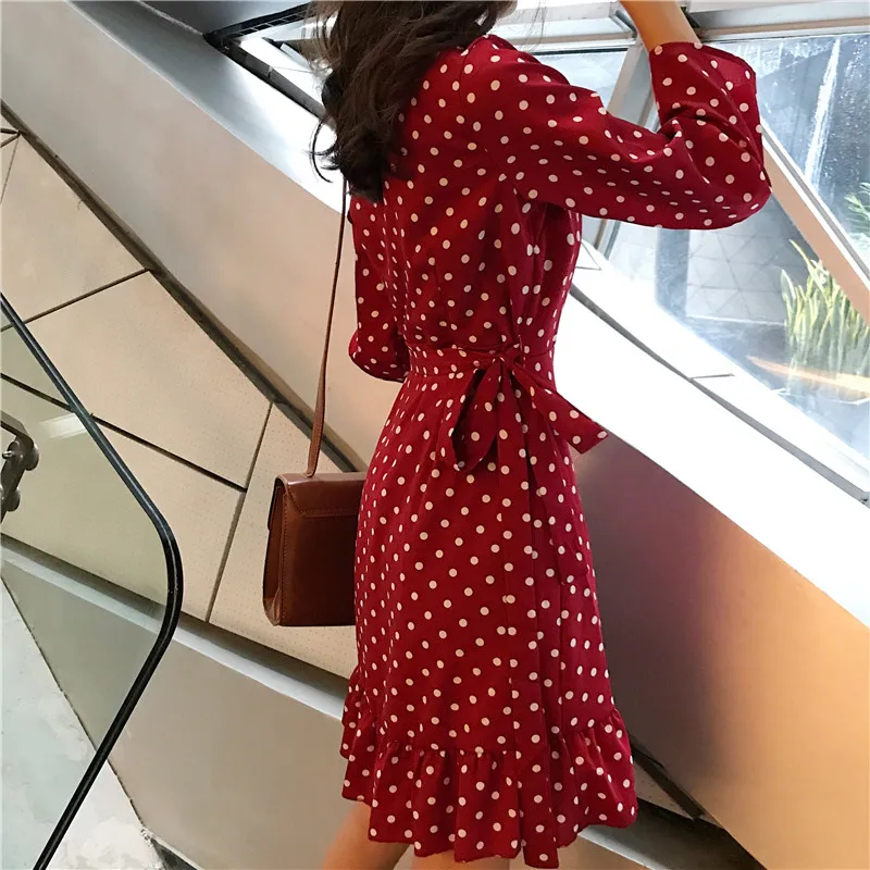 Новинка vestidos de fiesta robe femme модное женское шифоновое шикарное платье в горошек
