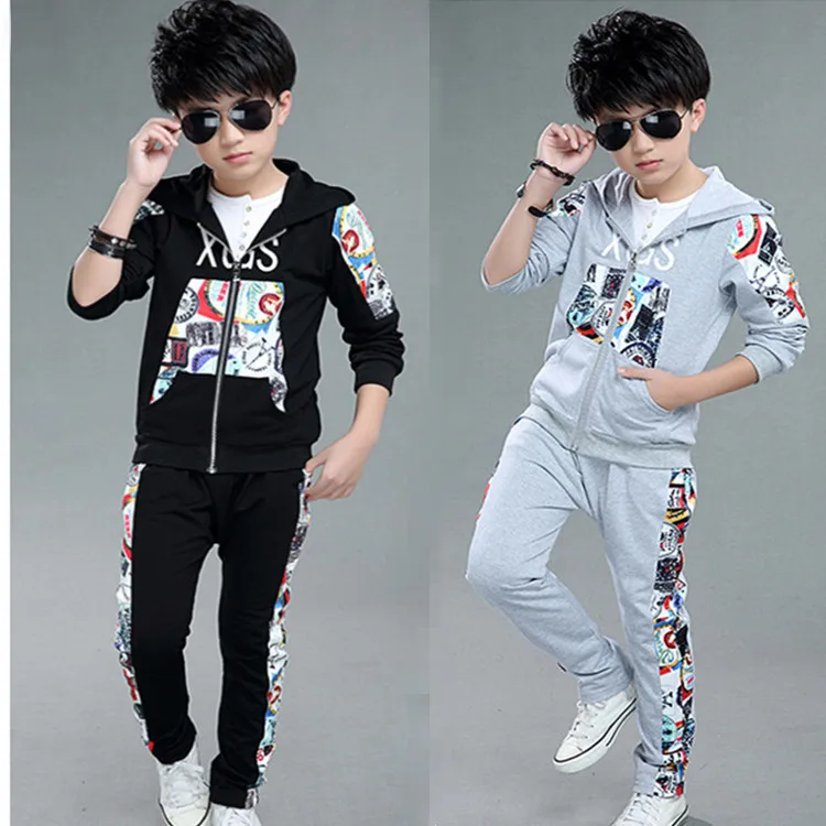 

WomensDate Kids Clothes 2016 Autumn Boy Clothing Set Children Teenage Boys Zipper Jacket+Pants Sport Set Kid Tracksuit