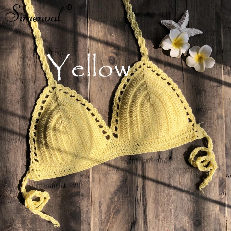 Simenual Sexy Beach Crochet Bralette Crop Top BOHO Handmade Swimwear Summer Halter Top Women Backless Bikini Camis 11 Colors New Simenual Sexy Beach Crochet Bralette Crop Top BOHO Handmade Swimwear Summer Halter Top Women Backless Bikini Camis 11 Colors New
