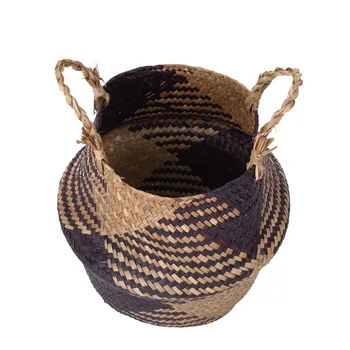 

1 Pcs Foldable Handmade Storage Basket Wicker Rattan Straw Flower Pot Planter Laundry Basket P7Ding