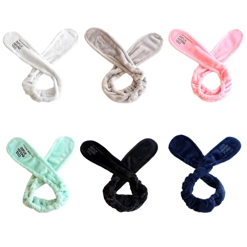 

Women SPA Wide Headband Adjustable Cute Rabbit Ears Bowknot Hairband Letters Embroidered Makeup Turban Headwrap 6 Colors