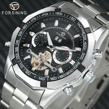 

FORSINING Top Brand Luxury Classic Dress Mechanical Tourbillon Watch Men 2 Sub Dials Stainless Steel Strap Skeleton Wristwatch
