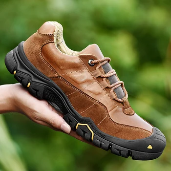 

2019 men's comfortable breathable hiking boots top layer leather leather sneakers men's non-slip hiking shoes