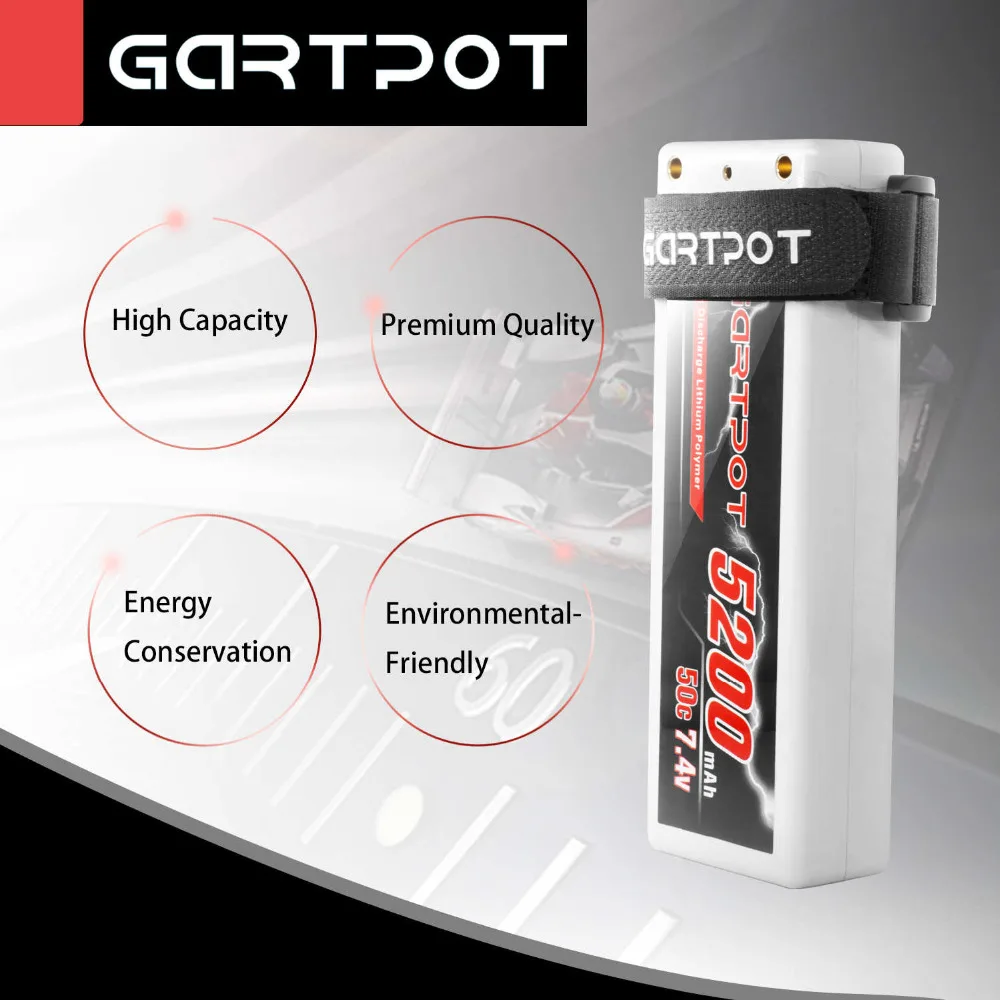 Фото Аккумулятор для радиоуправляемого автомобиля GARTPOT 5200 Lipo 2S 50C литий полимерный Аккумулятор для радиоуправляемого автомобиля GARTPOT 5200 Lipo 2S 50C литий полимерный