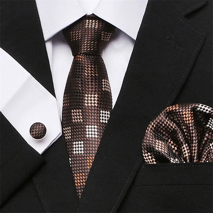 Мужской галстук, шелк, красный узор в клетку, жаккардовый тканый галстук+ носовой платок+ запонки, наборы для официальных мероприятий, свадебная деловая вечеринка - Цвет: S28