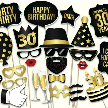 

Personality Funny Camera Props Cheers to 30 Years Birthday Party Decorative Hat Mustache Letter Pattern for Women Men36pcs