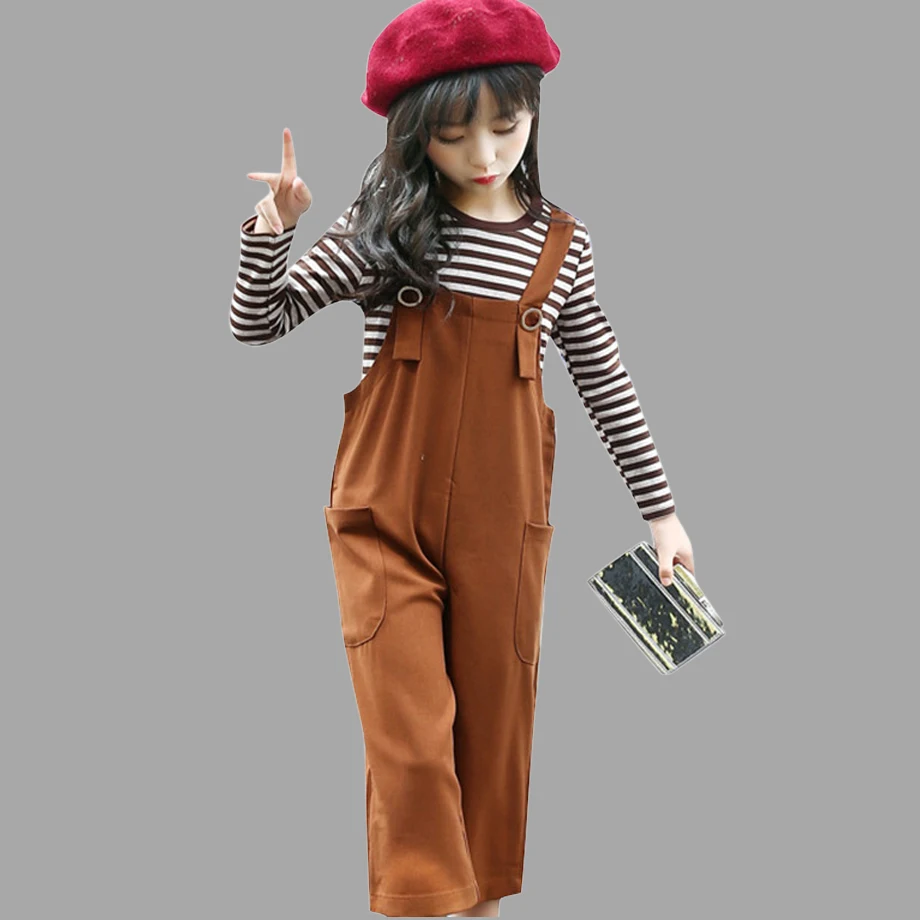 

Girls Clothes Set Spring Sport Shirt + Jumpsuit 2 PCS Girls Clothes Sets Teenage Girls Sets Outfits Striped Kids Clothing Sets