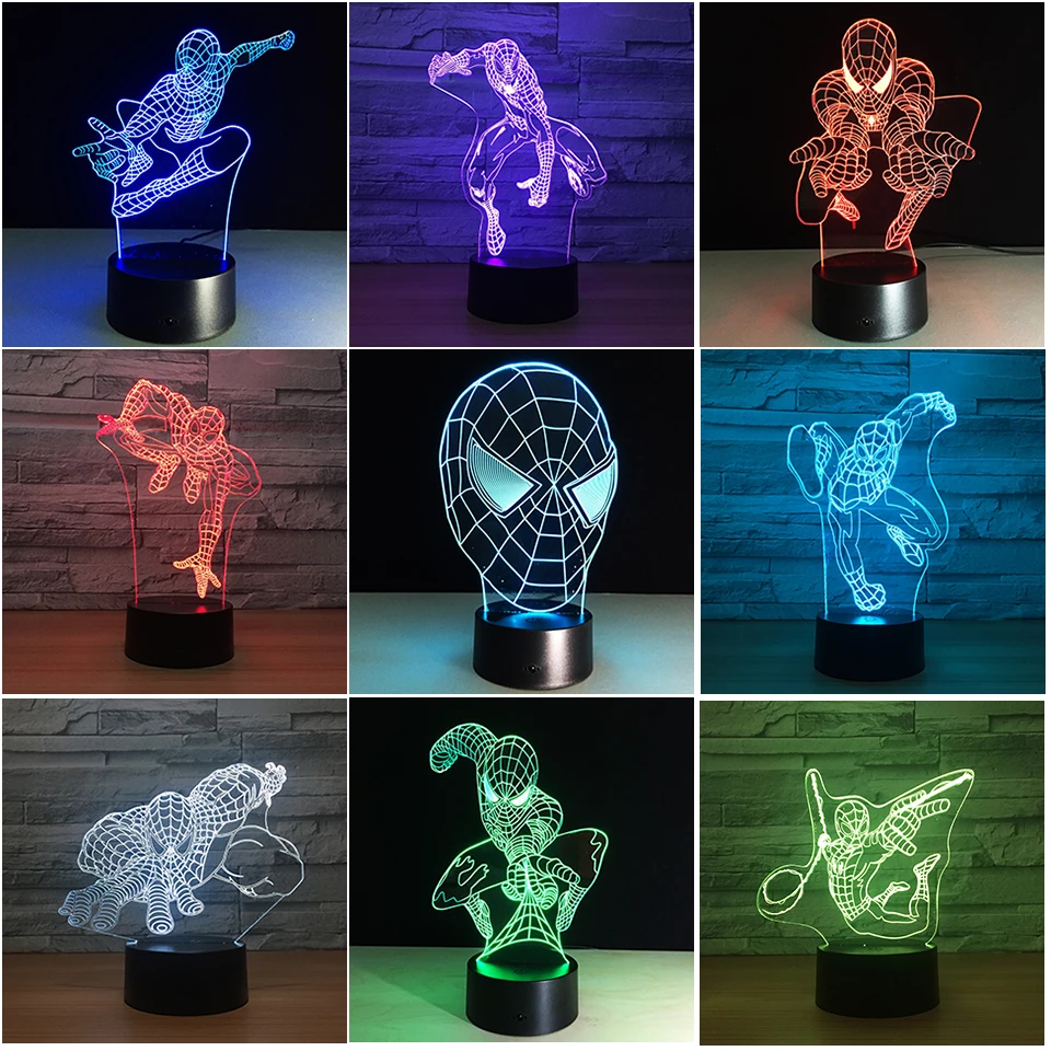 

Chaohui Superhero Man Figure Spiderman 3D Lamp Novelty LED Night Light Muticolor Remote Controller Creative Lampara Kid Gift