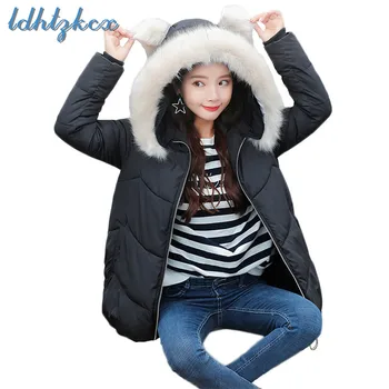 

Winter Coat Women Hooded Parka Feminino 2018 Korean Black Plus Size Long Sleeve New Sweet Cute Fashion Zipper Cotton Coats CX309