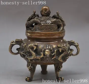 

Christmas chinese fengshui bronze Dragon Play Bead beast foot statue incense burner Censer Halloween