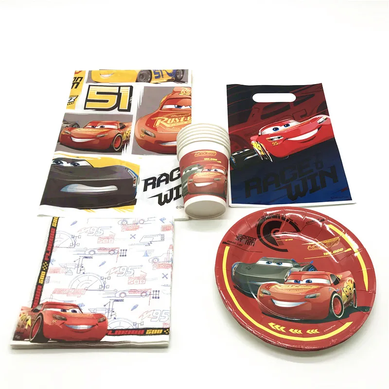 

Hot Sale Disney Cars Theme 75Pcs Paper Tableware Cup Plate Napkin Festival Tablecover Boy Birthday Gift Bag Decoration Supply