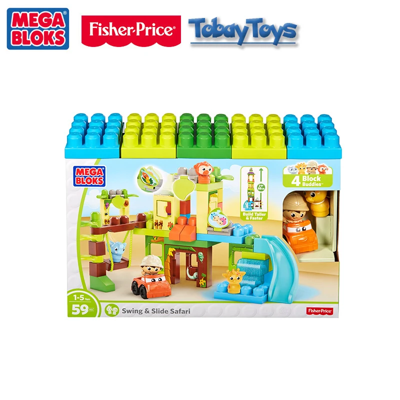 Fisher Price Mega Bloks качели и слайд сафари строительные блоки игрушка Bloque De Edificio детские забавные игрушки DPJ58